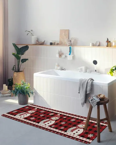 Miniatura 5 de Tapete de baño con diseño de muñeco de nieve navideño para bañera, antideslizante, de secado rápido y absorbente, tierra de diatomeas, fregadero