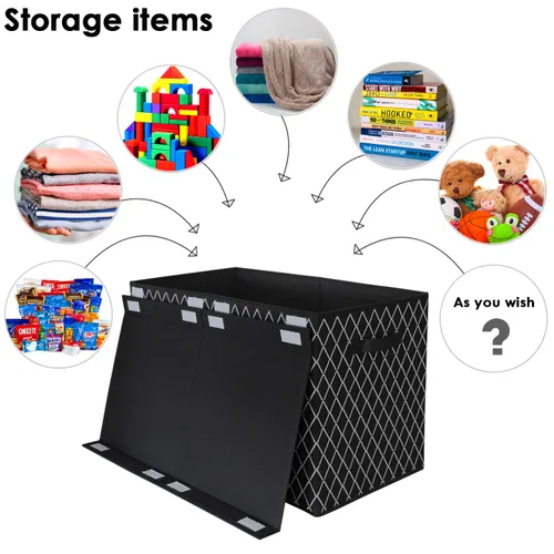 Miniatura 2 de Caja de almacenamiento de juguetes para niños y niñas, contenedor organizador grande plegable y resistente con tapa abatible de tela y asas