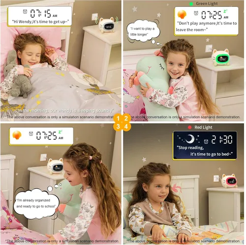 Miniatura 3 de ANALOI Reloj despertador para niños, reloj despertador Ok to Wake para niños, reloj de luz nocturna para dormitorio, reloj despertador para gatos