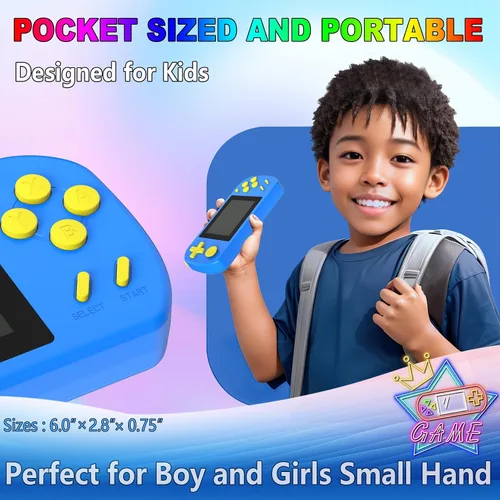 Miniatura 4 de Juegos de mano para niños con 218 juegos de video incorporados, juguetes de viaje portátiles para niños de 4 a 13 años con batería recargable, Azul