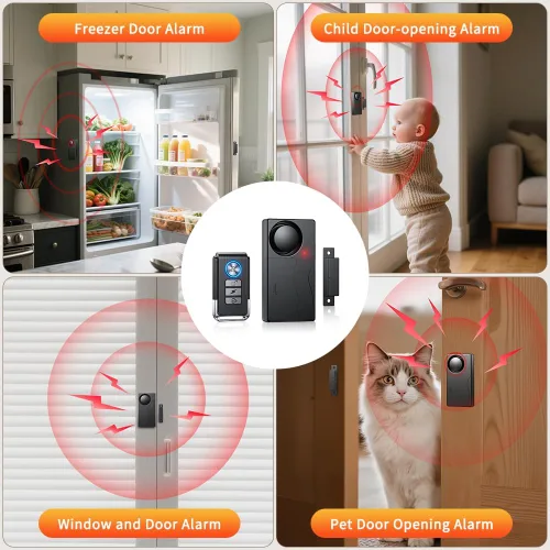 Miniatura 7 de WSDCAM Alarma de puerta cuando se abre la puerta, inalámbrica de 110 dB antirrobo con control remoto, timbres de puerta, alarmas de seguridad Negro