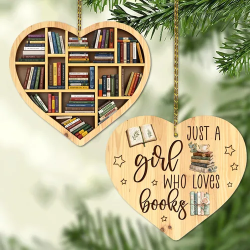 Miniatura 5 de HYTURTLE Regalos de Libros Impresos Planos en 2D para Amantes de los Libros - Adorno de Madera Navideño de Libros para Decoración del Árbol