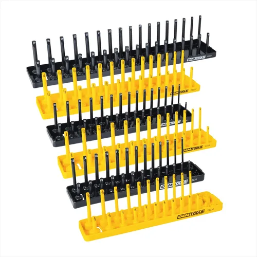 Miniatura 14 de OEMTOOLS 22413 Juego de 6 bandejas de enchufes SAE y métricos, almacenamiento de enchufes SAE y métrico para tamaños de 1/4", 3/8" y 1/2", soportes
