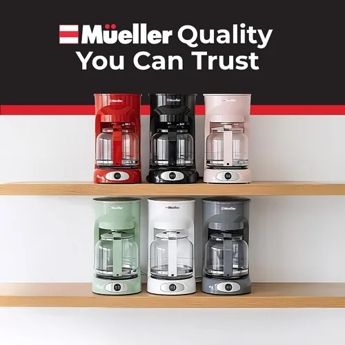 Miniatura 9 de Mueller - Cafetera de goteo de 12 tazas, jarra de borosilicato, apagado automático, filtro reutilizable, antigoteo, función de mantener el calor