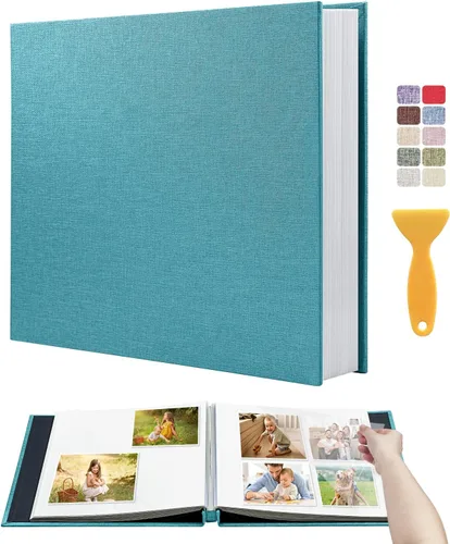 Miniatura 15 de Álbum autoadhesivo para fotos de 4 x 6 pulgadas, álbum de recortes con cubierta de lino magnética, 30 páginas adhesivas en blanco, para familiares