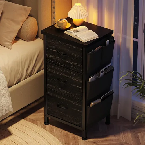 Miniatura 6 de EnHomee Mesita de noche alta, mesita de noche con cajones para dormitorio, mesita de noche con parte superior de madera, mesa auxiliar con marco