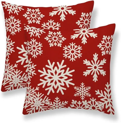 Miniatura 13 de Fundas de almohada navideñas de 20x20 pulgadas Juego de 2 Fundas de almohada con diseño de copo de nieve Decoración navideña Fundas de almohada