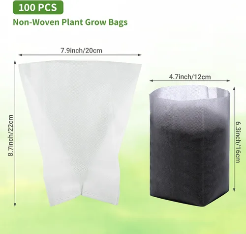 Miniatura 3 de Greaner 100 bolsas de cultivo de vivero grandes, 7.8 x 8.6 pulgadas, bolsa de cultivo de plántulas de tela biodegradable no tejida, bolsas