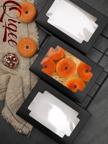 Miniatura 6 de qiqee Paquete de 36 cajas de galletas negras autopop para regalo de 8 x 5.3 x 2 pulgadas, caja de panadería plegable en un segundo con ventana