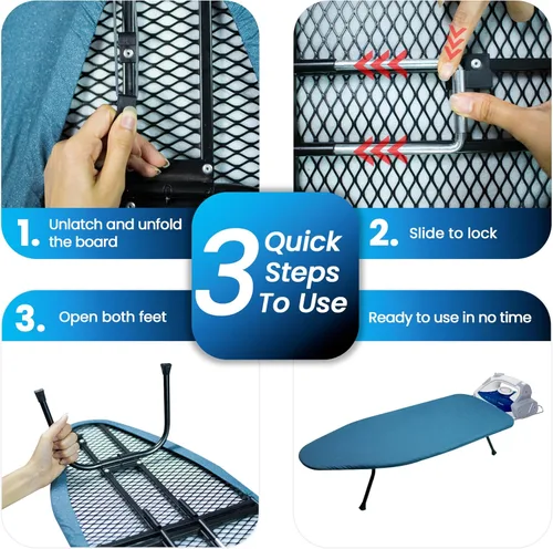 Miniatura 7 de Tabla de Planchar de Panel de Malla Metálica para Mesa Tabla de Planchar Plegable Tabla de Planchar Pequeña de Alta Resistencia con Cubierta