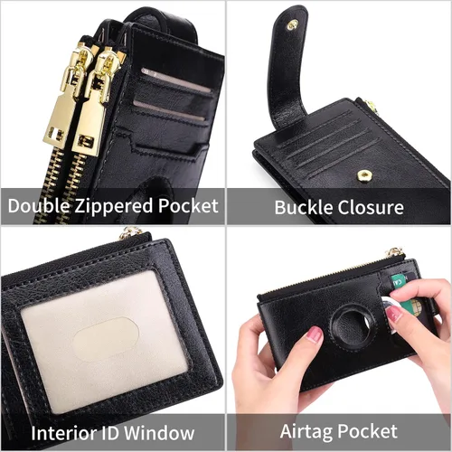 Miniatura 4 de FALAN MULE Billetera para AirTag para mujer con funda integrada para AirTag, AB-Negro medianoche
