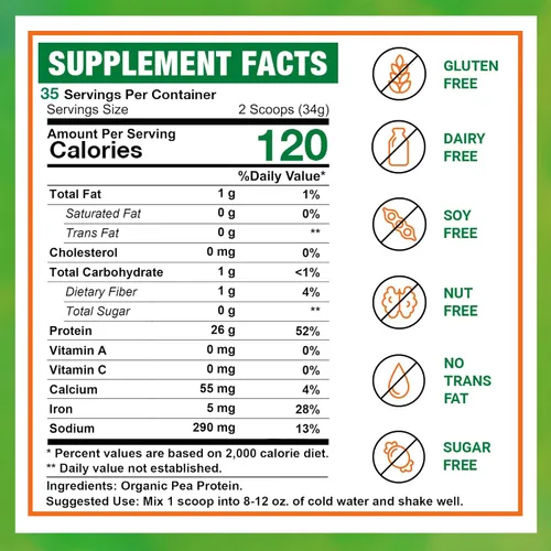 Miniatura 2 de Zammex Proteína orgánica de guisante en polvo, 0.92 oz de proteína, BCAA, a base de plantas, 100% proteína de guisante vegana, sin gluten, apto