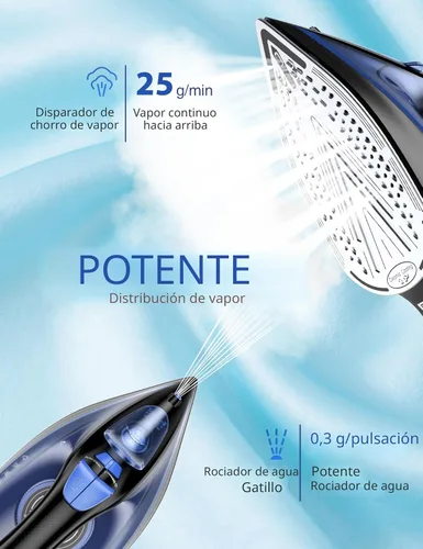 Miniatura 5 de Sundu Plancha de vapor para ropa con suela recubierta de cerámica de calentamiento rápido, 1500W con dial de termostato preciso, autolimpieza