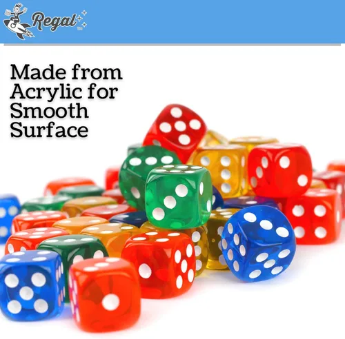 Miniatura 5 de Regal Games Dados translúcidos de 6 lados de 0.630 in, juego de colores, cuadrados para aula o noche de juegos familiares, 50 piezas