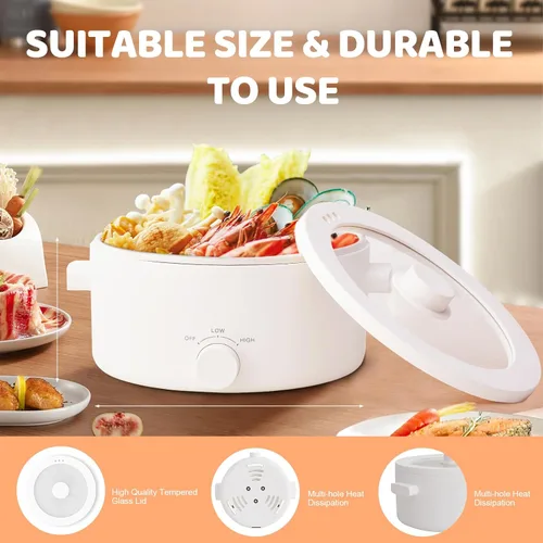 Miniatura 10 de Olla Caliente Eléctrica, Olla Eléctrica Portátil de 3L con Revestimiento Antiadherente de Cerámica, Cocina Romen Multifuncional de Doble Potencia