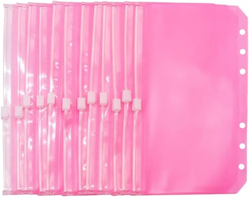 Miniatura 10 de Bolsillos para carpeta A5, color rosa, 12 unidades, con cremallera, bolsas de hojas sueltas, 6 agujeros, organizador de cremallera de PVC, carpeta