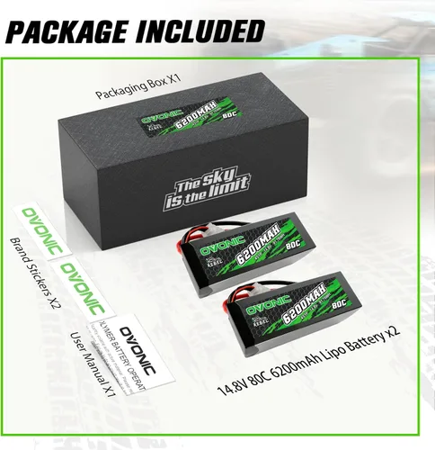 Miniatura 6 de OVONIC Batería Lipo 80C 4S 6200mAh 14.8V con conector EC5 para arrma 1/5, escala 1/8 RC coches y camiones Buggy Truggy 2pcs