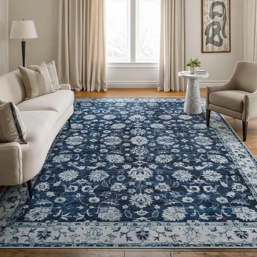 Miniatura 11 de Bloom Rugs - Alfombra lavable, antideslizante, de 1,83 x 2,74 m, color beige/blanco claro con borde tradicional, para sala de estar, dormitorio