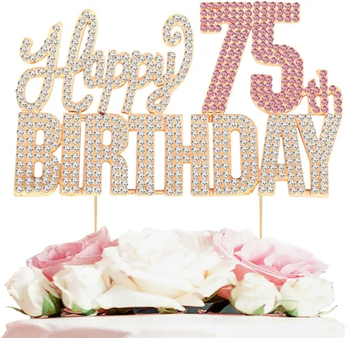 Miniatura 31 de Decoración de pastel de diamantes de imitación rosa y plateado con texto en inglés "Cheers to 11 Years Old Eleven Bday" de metal brillante