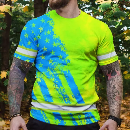 Miniatura 2 de Camisa de alta visibilidad con bandera de Estados Unidos de color para hombres y mujeres, con nombre personalizado, camisa de seguridad reflectante