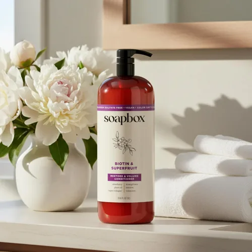 Miniatura 7 de Soapbox Acondicionador de biotina y súper fruta, deja el cabello voluminizado y fuerte – Ingredientes limpios libres de productos químicos