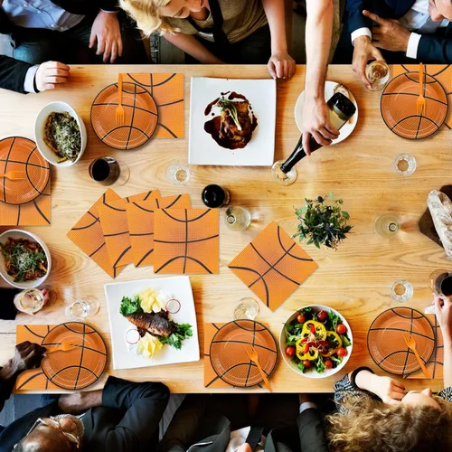 Miniatura 4 de Conjunto de Vajilla Temática de Baloncesto de 96 Piezas - Vajilla Desechable para Fans de Deportes con Platos de Papel, Servilletas, Tenedores