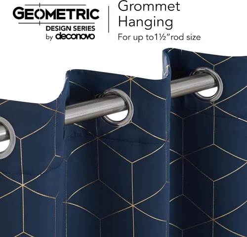 Miniatura 6 de Deconovo Cortinas Opacas, Aislamiento Térmico y Reducción de Ruido, Estampado de Lámina de Diamante – Ojales en la Parte Superior, 2 Paneles, Azul