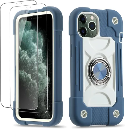 Miniatura 62 de Funda para iPhone 11 de 6.1 pulgadas con soporte de anillo, con 2 protectores de pantalla de vidrio, resistente a los golpes, resistente a