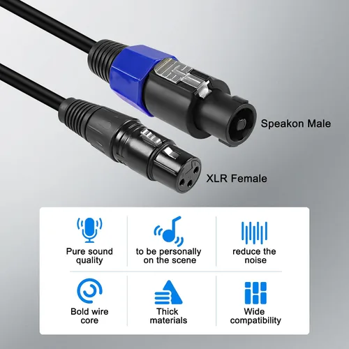 Miniatura 4 de XMSJSIY Cable Speakon a XLR, conector de audio, conector de audio macho a XLR 3 pines hembra, cable de extensión de altavoz, cable de micrófono
