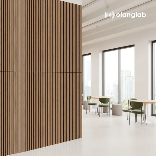 Miniatura 6 de Olanglab Paquete de 4 paneles de pared de madera acústica, paneles de pared de listones de madera con amortiguación de sonido, 23.6 x 47.2 pulgadas