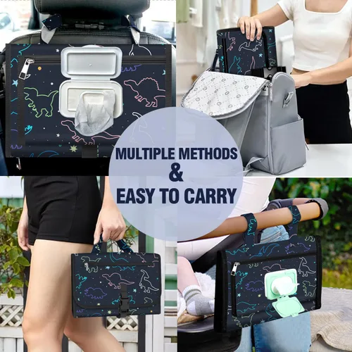 Miniatura 4 de Cambiador portátil rosa, impermeable, plegable, para bebé, con patrón de dinosaurio, cambiador de pañales, bolsa de viaje, cambiador de pañales