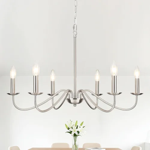Miniatura 11 de Candelabros de granja para comedor, 6 luces envejecidas blancas francesas de campo, lámpara rústica de madera vintage, lámpara colgante