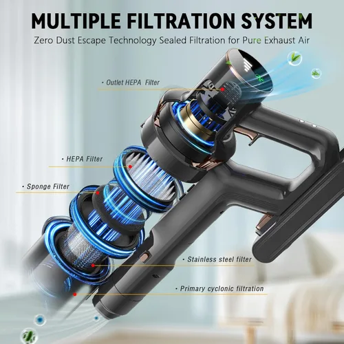 Miniatura 4 de Aspiradora inalámbrica, 600 W, 55 KPA, 60 minutos para el hogar, aspiradora inalámbrica antienredos, aspiradora recargable con luz verde, potente