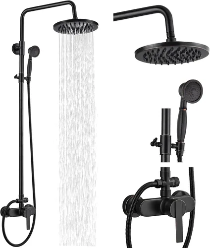 Miniatura 11 de Airuida Sistema de ducha expuesto, cabezal de ducha de lluvia de 8 pulgadas con rociador de mano, juego de grifo de ducha de montaje en pared de una