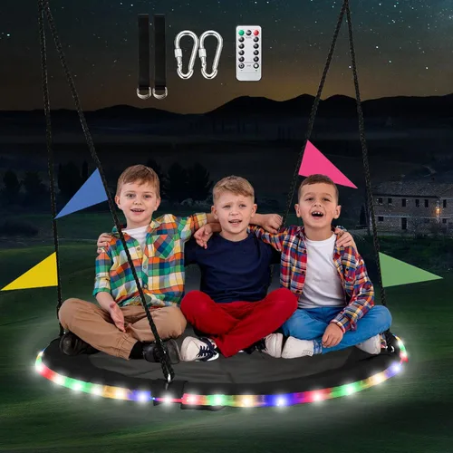 Columpio de árbol de 48 pulgadas con luz LED para niños, columpio de platillo volador de 900 libras, con correas ajustables para colgar, para