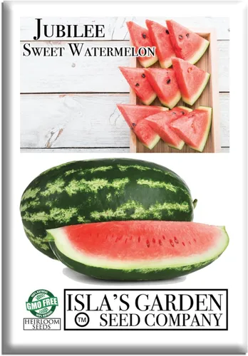 Semillas de sandía dulce Jubilee (Citrullus lanatus) – Más de 50 semillas sin OMG y reliquias de Isla's Garden Seeds, melones grandes oblongos de
