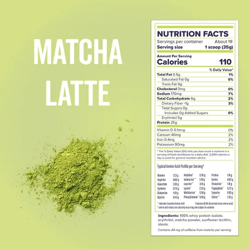 Miniatura 5 de Proteína en polvo de aislado de suero 100% (Matcha Latte), 5.9g de BCAA, sin gluten, sin azúcar, de rápida absorción y fácil digestión