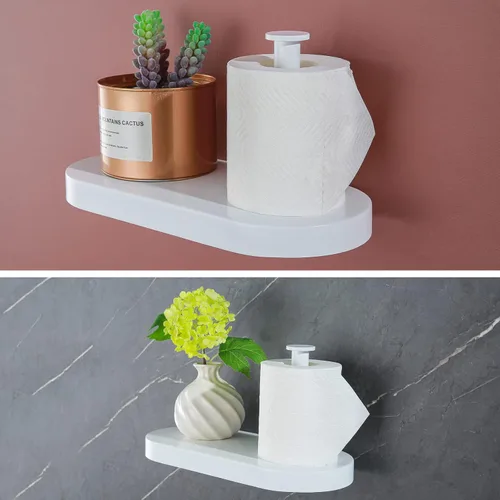 Miniatura 8 de RANDOM Soporte de papel higiénico blanco mate con estante para teléfono, accesorios modernos de baño de acero inoxidable SUS 304, dispensador