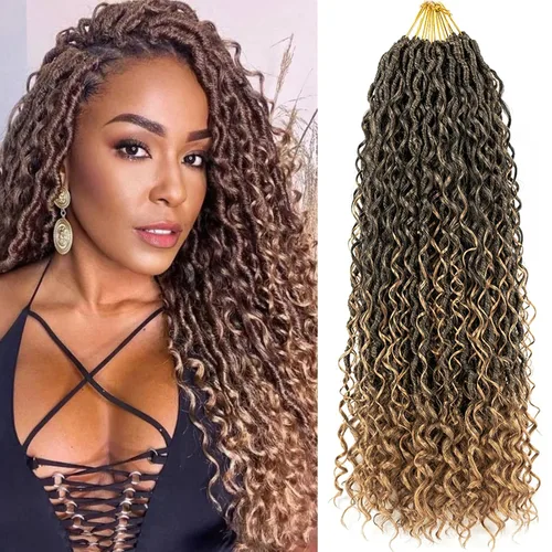Miniatura 21 de Copper Goddess Faux Locs Cabello de Ganchillo con Puntas Rizadas, 7 Paquetes de 14 Pulgadas Boho Goddess Locs Cabello de Ganchillo, Cabello