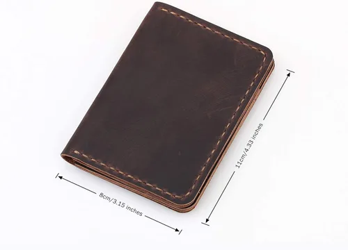Miniatura 2 de Cartera de cuero plegable hecha a mano - cartera de cuero minimalista de la tarjeta de crédito