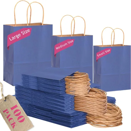 Miniatura 11 de qiqee Paquete de 100 bolsas de regalo de papel negro con asas a granel de varios tamaños