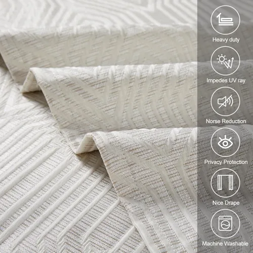 Miniatura 5 de Cortinas de patrón geométrico jacquard 100% opacas beige y plateado, 2 paneles de 52 pulgadas de ancho y 63 pulgadas de largo, con aislamiento