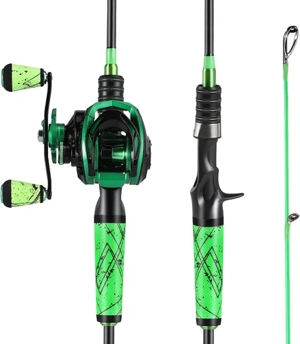 One Bass Combo de Caña y Carrete de Pesca, Combo de Baitcasting Rápido Medio, Fibra de Carbono de 24 Toneladas, 2 Piezas de Cañas de Pescar con