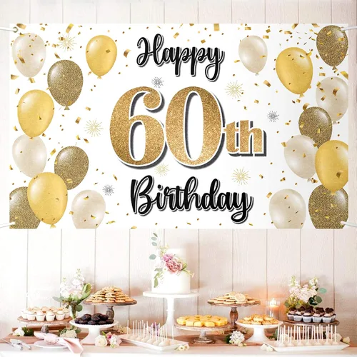 Miniatura 31 de Decoraciones de Feliz Cumpleaños 100, Globo Dorado Grande 100 Pancarta de Cumpleaños Telón de Fondo Letrero - Salud por 100 Años Suministros