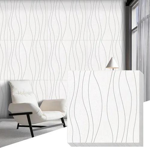 Miniatura 10 de 6 paneles acústicos, paneles de pared autoadhesivos insonorizados de 23.6 x 23.6 pulgadas, paneles de pared acústicos con ondas de agua, paneles