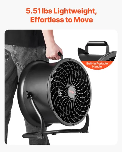 Miniatura 6 de VEVOR Ventilador circulador de aire de tambor de alta velocidad, ventilador industrial de 3 velocidades de 14 pulgadas, ventilador de piso ajustable