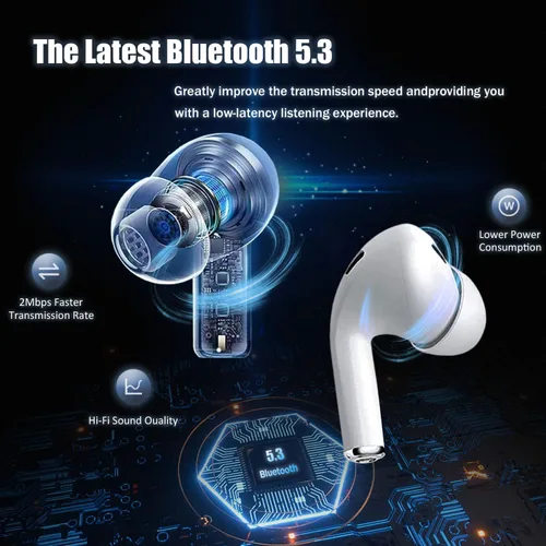 Miniatura 4 de Auriculares inalámbricos Pro 2 Bluetooth 5.3 con micrófono integrado con cancelación de ruido con funda de carga, 40 horas de reproducción, IPX7