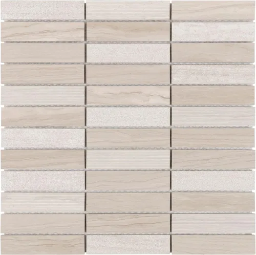 Modket Mármol de roble blanco apilado mezclado con textura piedra azulejo malla montado en muro TDH60MO (1 hoja)