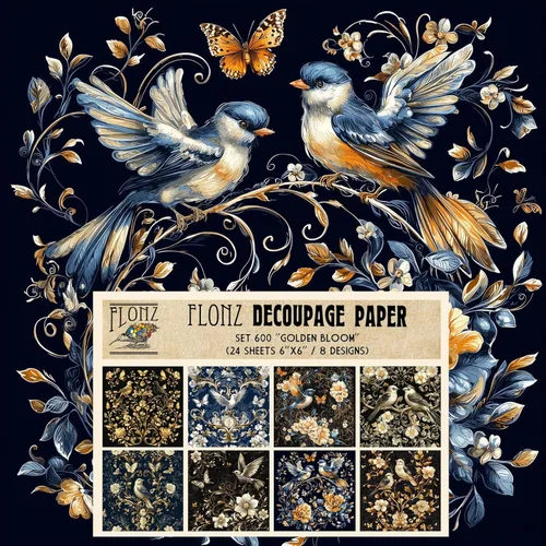 Miniatura 9 de Paquete de papel para decoupage (24 hojas 15x15 cm) Fantastic Nightlights # Papel con patrón estilo vintage para decoupage, manualidades y álbumes