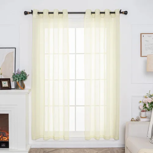 FY FIBER HOUSE - Cortinas transparentes de lino de 84 pulgadas para ventana, 2 paños de gasa transparente con ojales de 52 x 84 pulgadas, azul